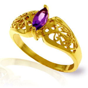 14K. SOLID GOLD FILIGREE RING WITH NATURAL AMETHYST (Yellow Gold)